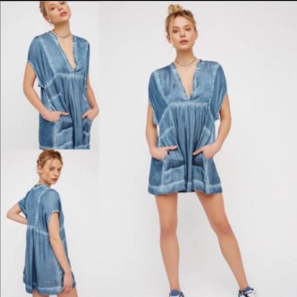 Free People Dresses & Skirts - Free People Blue Babydoll Tunic Mini Dress Sz M